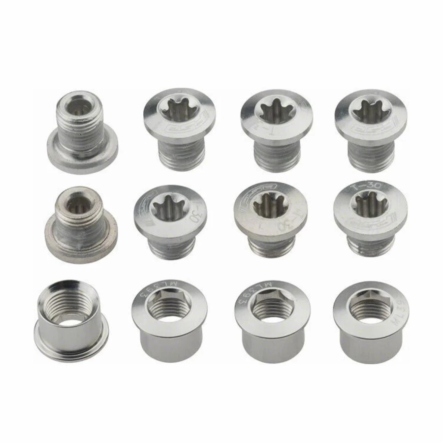 Silver FSA T-30 Torx Alloy Triple Chainring Bolt and Nut Set for Road Bikes