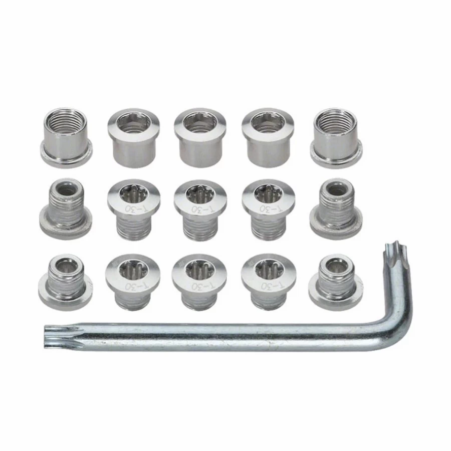 Silver FSA T-30 Torx Alloy Triple Chainring Bolt and Nut Set for Road Bikes