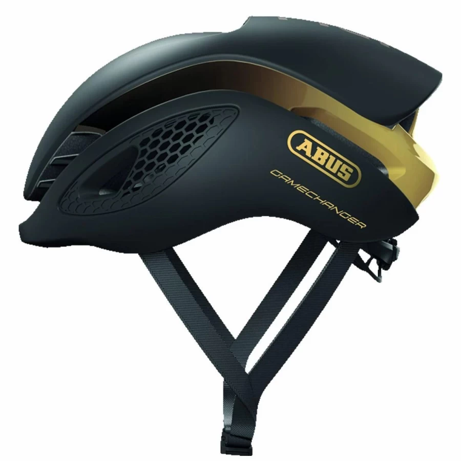 ABUS Gamechanger Road Bike Helmet - Medium (52-58cm) - Matte Black & Gold - Lightweight & Aerodynamic Design - Cycling Safety Gear